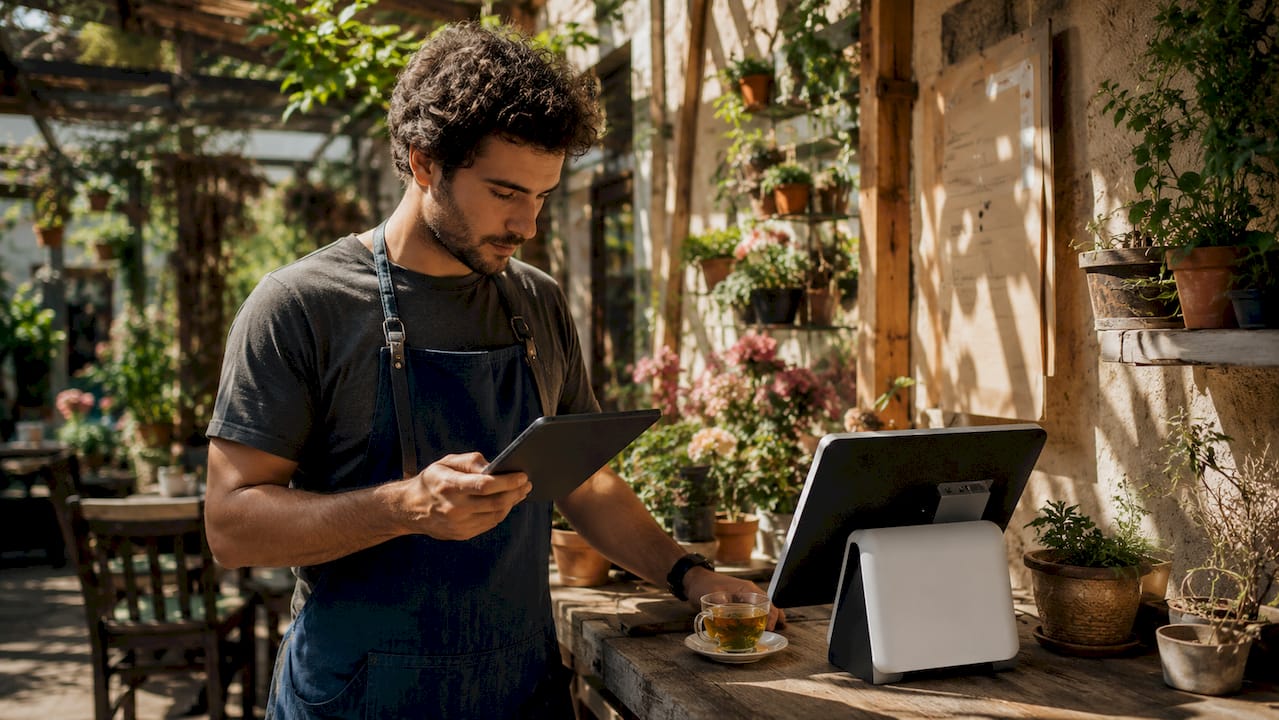 Small business owner using all-in-one POS system