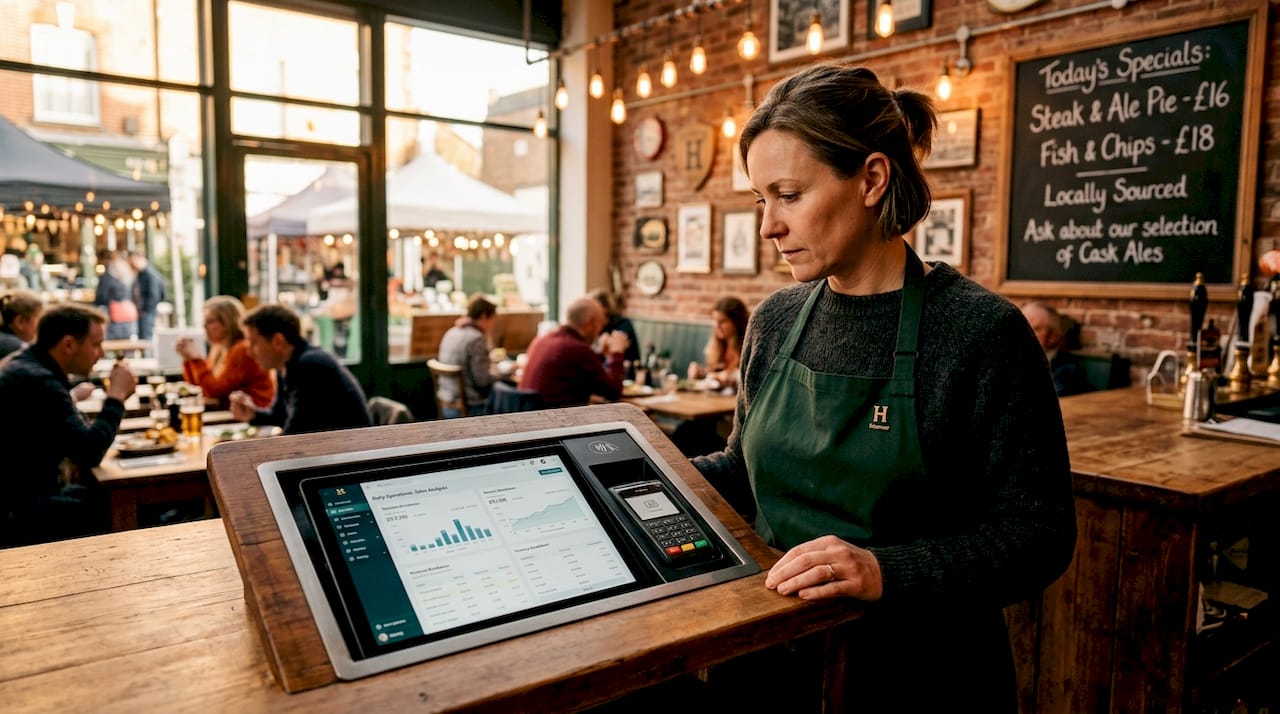 Restaurant manager using payment terminal