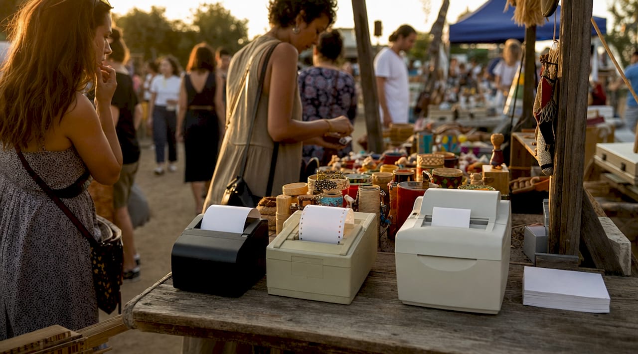 Three types of POS receipt printers on counter