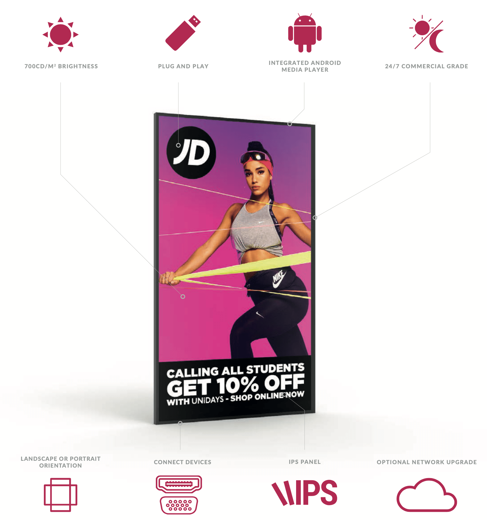 43" HIGH VIBRANCE ANDROID ADVERTISING DISPLAY